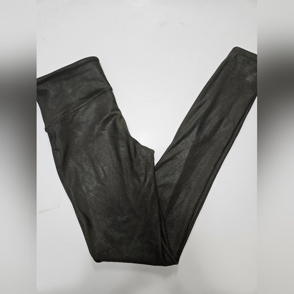 Spanx small olive green high waisted sculpting faux leather metallic leggings - Picture 7 of 11